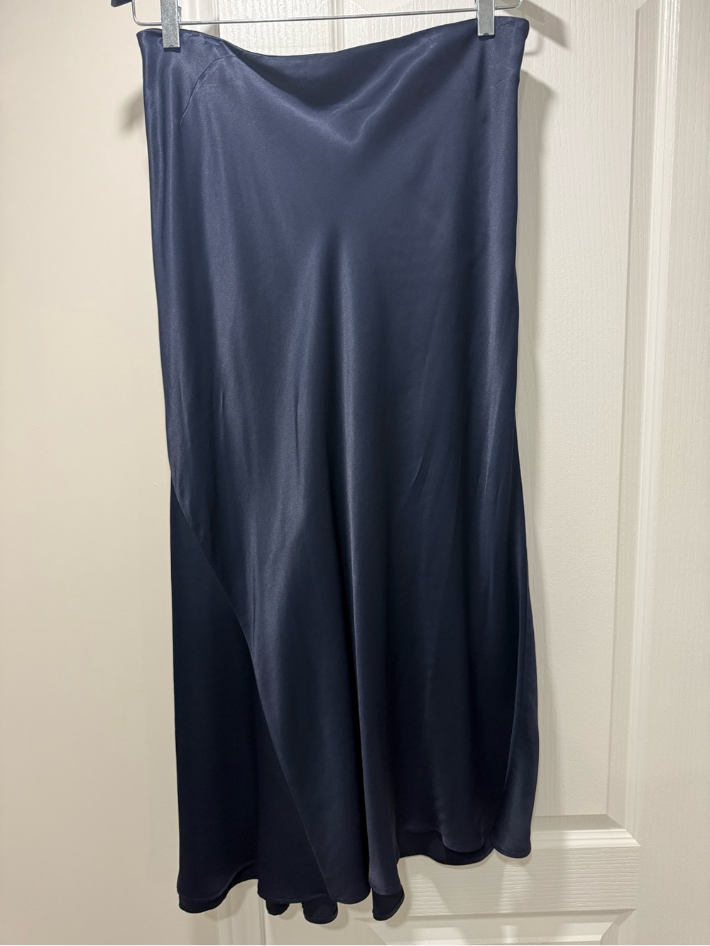 Zara Navy Asymmetrical Satin Skirt, L